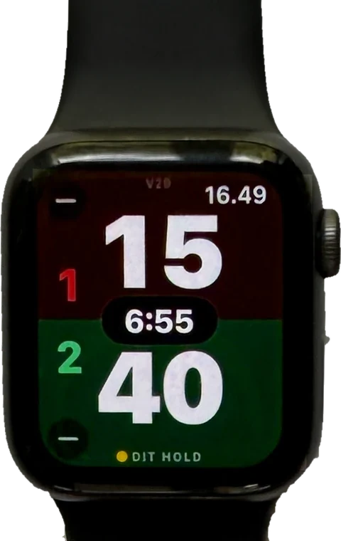 Apple Watch med point-tælleren: 15 over, 40 under, kamptid 6:55