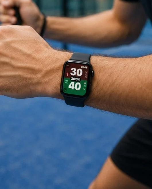 Spiller med Apple Watch p&aring; h&aring;ndleddet